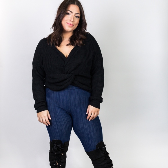 Plus Size Dark Wash Denim Knit Legging - Picture 4 of 8